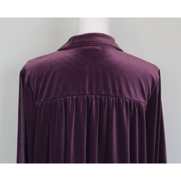 J. JILL Wearever Collection Purple Velvet Button Down Shirred Back Top , L Large - Picture 4 of 7